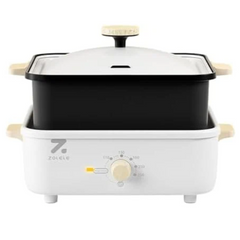 ZOLELE Split Cooking Pot 3L MP301 Easy To Use 3 in 1 Multi-function Electric Cooking Pot With NonStick 3 Liter Capacity,800W Electric Cooking Machine & Knob Type Control Panel & Removable Tray - White