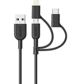 Anker Powerline II Charging Cable with Enhanced Durability USB A To 3 In 1 Sync & MiFi Certified Fast Charge For All USB A, USB C, And Micro USB Devices 3ft Black, A8436H11