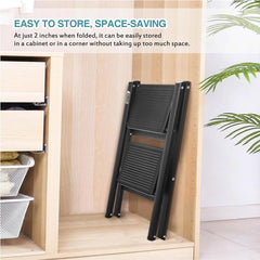 2 Step Ladder Folding Ladder with Anti-Slip Pedal Folding Step Stool Portable Lightweight Foldable Stepladder for Home Kitchen Library Office 150 KG Capacity (2 STEPS)