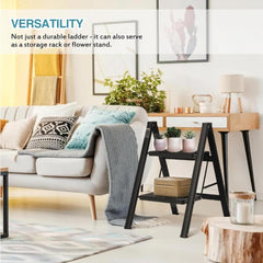 2 Step Ladder Folding Ladder with Anti-Slip Pedal Folding Step Stool Portable Lightweight Foldable Stepladder for Home Kitchen Library Office 150 KG Capacity (2 STEPS)