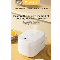 ZOLELE Smart Rice Cooker 5L ZB600 Smart Rice Cooker for Rice, Porridge, Soup, Stew, and More. With 16 Preset Cooking Functions, 24-Hour Timer, Keep Warm Function, and Non-Stick Inner Pot - Black