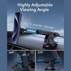 ESR HaloLock Dashboard Phone Mount, Compatible with MagSafe Car Mount, Windshield Car Mount Compatible with iPhone 15/14/13/12 Series, Charging Not Supported, Metallic Grey