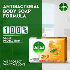Dettol Zing Antibacterial Bar Soap, 10X Better Odour Protection, 120g, Pack of 4