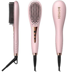 Bomidi HB1 Electric Hair Straightener Brush Multifunctional Hair Comb Quick Heat Hair Curler LED 6 Level Adjustable Temperature 40W - Pink