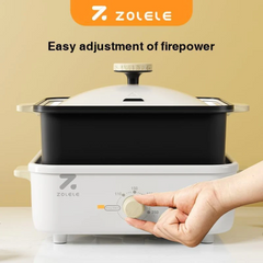 ZOLELE Split Cooking Pot 3L MP301 Easy To Use 3 in 1 Multi-function Electric Cooking Pot With NonStick 3 Liter Capacity,800W Electric Cooking Machine & Knob Type Control Panel & Removable Tray - White