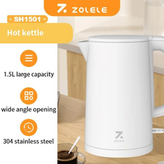 ZOLELE Electric Kettle SH1501B 1.5L Large Capacity Stainless Steel Electric Kettle With Rated Power 1250-1500W, Touch Tone Control Mode,Keep Warm Function, Removable Lid & Boil Dry Protection - Black