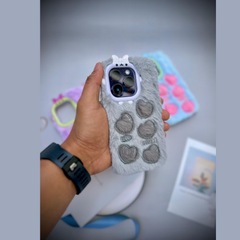 Cartoon Sweet Love Lens Fluffy Fuzzy Plush Fur Case for iPhone 15 Pro Max Love Heart Winter Warm Cute Soft Cover (Color : Multicolor)