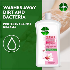 Dettol Skincare Hand Wash Liquid Soap Refill for Effective Germ Protection & Personal Hygiene, Protects Against 100 Illness Causing Germs, Rose & Sakura Blossom Fragrance, 1L