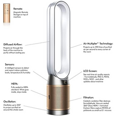 Dyson Purifier Cool formaldehyde Air Purifier (Advanced Technology), HEPA + Catalytic Oxidation Filter, Wi-Fi Enabled, TP09 (White/Gold)