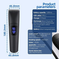 Bomidi L1 Electric Hair Clipper LCD Display Rechareable Razor Trimmer 7000rpm Adjustable Speed Shaver Type-C Charging - Black