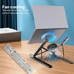 Adjustable Laptop Stand with Cooling Fan USB Power - Foldable Portable Laptop Riser for MacBook Pro/Air, Dell, HP| Ergonomic Height Adjustable Stand with Ventilated Cooling | Anti-Slip & Space-Saving Design | Efficient Heat Dissipation