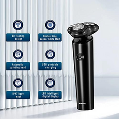 Bomidi M7 Electric Shaver Triple Floating Blades Wet & Dry Low Noise Shaver Quick Release Anti-Pinch Whisker 3D Floating Cutter Heads IPX7 Waterproof Facial Beard Trimmer Type-C Charger - Black