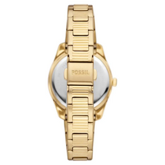 FOSSIL SCARLETTE CASUALQUARTZ/3 HAND DAY-DATE STAINLESS STEEL GOLD CASE STAINLESS STEEL BAND WOMENS WATCH - ES5206