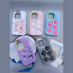 Cartoon Sweet Love Lens Fluffy Fuzzy Plush Fur Case for iPhone 15 Pro Max Love Heart Winter Warm Cute Soft Cover (Color : Multicolor)