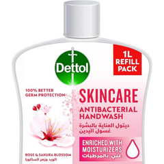 Dettol Skincare Hand Wash Liquid Soap Refill for Effective Germ Protection & Personal Hygiene, Protects Against 100 Illness Causing Germs, Rose & Sakura Blossom Fragrance, 1L