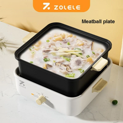 ZOLELE Split Cooking Pot 3L MP301 Easy To Use 3 in 1 Multi-function Electric Cooking Pot With NonStick 3 Liter Capacity,800W Electric Cooking Machine & Knob Type Control Panel & Removable Tray - White
