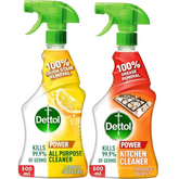 Dettol All Purpose Cleaner (Lemon) with Kitchen Cleaner (Orange Burst) Trigger Spray, 500 ml (Pack of 2)
