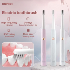 Bomidi T501 Ultrasonic Electric Toothbrush High Frequency Vibration Deep Cleaning & Whitening Toothbrush | IPX7 Waterproof | 30days Long battery Life - Pink
