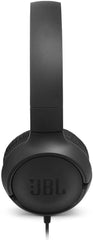 JBL Tune 500 Wired On-Ear Headphones, Deep JBL Pure Bass Sound, 1-Button Remote/Mic, Lightweight and Foldable Design, Tangle-Free Flat Cable, Voice Assistant - Black, JBLT500BLK, Medium