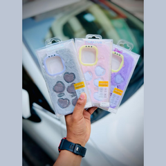 Cartoon Sweet Love Lens Fluffy Fuzzy Plush Fur Case for iPhone 15 Pro Max Love Heart Winter Warm Cute Soft Cover (Color : Multicolor)