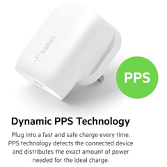 Belkin 30W USB C wall charger with PPS, Power Delivery, USB-IF certified PD 3.0, fast charger plug for iPhone 15, Plus, Pro, Pro Max, Samsung Galaxy S23, iPad, AirPods, MacBook, Google Pixel and More