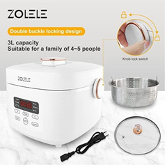 Zolele ZB500 Multifunctional Electric Rice Cooker With 3L Capacity Smart Low Sugar Rice Cooker 304 Stainless Steel Micro-Computer Button Double Inner Pot 700W Power - White
