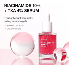 Anua 10% Niacinamide+ 4% Tranexamic Acid Serum, Ceramide, Hyaluronic Acid, Vitamin B12 natural color, for Sensitive skin, Korean Glass Skin, Fragrance-Free (30ml /1.01 fl.oz.)