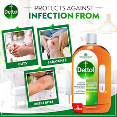 Dettol Antiseptic Antibacterial Disinfectant Liquid for Effective Germ Protection & Personal Hygiene, Used in Floor Cleaning, Bathing and Laundry, 2L
