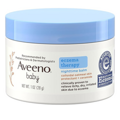 Aveeno Baby Eczema Therapy Nighttime Moisturizing Balm, Colloidal Oatmeal & Ceramide, Soothes & Relieves Dry, Itchy Skin from Eczema, Hypoallergenic, Fragrance-Free, Travel Size, 1 oz