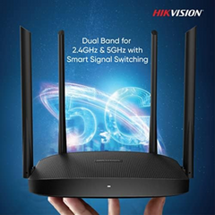 Hikvision 5G 1200Mbps Dual Band High Speed Mu Mimon Wireless Wi Fi With 4 Antennas For Home, Black, Ds-3Wr12C