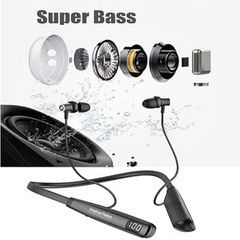 Haino Teko Germany HN110 Bluetooth Neck Band Earphone 110 Hours Music With High Bass Sound Quality Super Clear Mic and Support TF Card Black