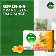 Dettol Zing Antibacterial Bar Soap, 10X Better Odour Protection, 120g, Pack of 4