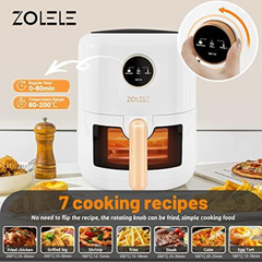 Zolele ZA004 Electric Air Fryer 4.5L Capacity Non-Stick Coating Frying Basket Knob Control Temperature 80-200 Degree Celsius 4D Hot Air Circulation Pull Pan Automatic Power Off s1400W Power - White