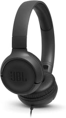 JBL Tune 500 Wired On-Ear Headphones, Deep JBL Pure Bass Sound, 1-Button Remote/Mic, Lightweight and Foldable Design, Tangle-Free Flat Cable, Voice Assistant - Black, JBLT500BLK, Medium