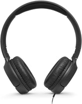 JBL Tune 500 Wired On-Ear Headphones, Deep JBL Pure Bass Sound, 1-Button Remote/Mic, Lightweight and Foldable Design, Tangle-Free Flat Cable, Voice Assistant - Black, JBLT500BLK, Medium