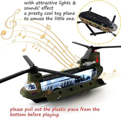 CORPER TOYS Helicopter Military Aircraft Die Cast Air Plane Army Air Force Transport Airplane Pull Back Toy Vehicle with Lights and Sounds for Kids Boys Girls