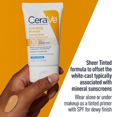 CeraVe Hydrating Mineral Sunscreen with Sheer Tint | Tinted Mineral Sunscreen with Zinc Oxide & Titanium Dioxide | Blends Seamlessly For Healthy Glow | Tinted Moisturizer with SPF 30 | 1.7 Fluid Ounce