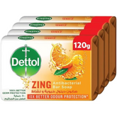 Dettol Zing Antibacterial Bar Soap, 10X Better Odour Protection, 120g, Pack of 4