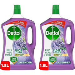 Dettol Antibacterial Power Floor Cleaner (Kills 99.9% of Germs), Lavender Fragrance, Can be Paired with Vacuum Cleaner for Cleaner and Shinier Floors, 1.8L, Twin Pack