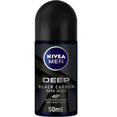 NIVEA MEN Antiperspirant Roll-on for Men, 48h Protection, DEEP Black Carbon Antibacterial, Woody Scent, 50ml