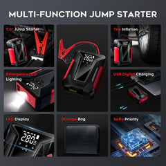 Car Jump Starter, 4000A Peak Car Battery Charger with Air Compressor, 12V Jump Box for Car Battery (up to 10L Gas or 8.5L Diesel) with Emergency LED Light, Power Bank, Leather Storage Bag (Upgraded)