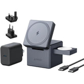 Anker 3-in-1 Cube Compatible with MagSafe, 15W Fast Charging Foldable Wireless Charger, Compatible with iPhone 15/14/13, Apple Watch 1-8/Ultra, AirPods Pro (Charger and Interchangeable Plugs Included)