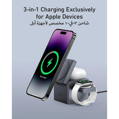 Anker 3-in-1 Cube Compatible with MagSafe, 15W Fast Charging Foldable Wireless Charger, Compatible with iPhone 15/14/13, Apple Watch 1-8/Ultra, AirPods Pro (Charger and Interchangeable Plugs Included)