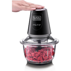 BLACK+DECKER 400W 1.2L Vertical Glass Chopper/Mincer XXL Glass Bowl Capacity With Removable Four Blade System Helps, Chop/Crush Ice/Mince/Grind/Puree Variety Of Ingredients GC400-B5