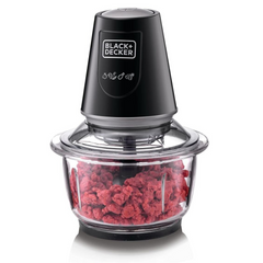 BLACK+DECKER 400W 1.2L Vertical Glass Chopper/Mincer XXL Glass Bowl Capacity With Removable Four Blade System Helps, Chop/Crush Ice/Mince/Grind/Puree Variety Of Ingredients GC400-B5