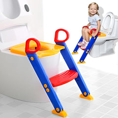 Children Toilet Ladder Potty Training Seat with Step Stool for Boys & Girls Non-Slip Waterproof Cushion, Foldable Design