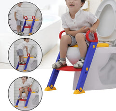 Children Toilet Ladder Potty Training Seat with Step Stool for Boys & Girls Non-Slip Waterproof Cushion, Foldable Design