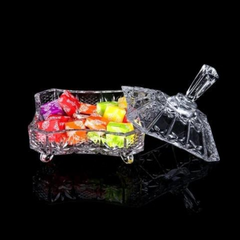 Crystal Glass Bowl with Lid Multipurpose Decorative Serving Candy Fruit Dry Fruits, Snacks, Pickle, Dessert Lotus Shape | Perfect Any Occasion Gift (Square)