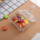 Crystal Glass Bowl with Lid Multipurpose Decorative Serving Candy Fruit Dry Fruits, Snacks, Pickle, Dessert Lotus Shape | Perfect Any Occasion Gift (Square)