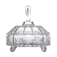 Crystal Glass Bowl with Lid Multipurpose Decorative Serving Candy Fruit Dry Fruits, Snacks, Pickle, Dessert Lotus Shape | Perfect Any Occasion Gift (Square)